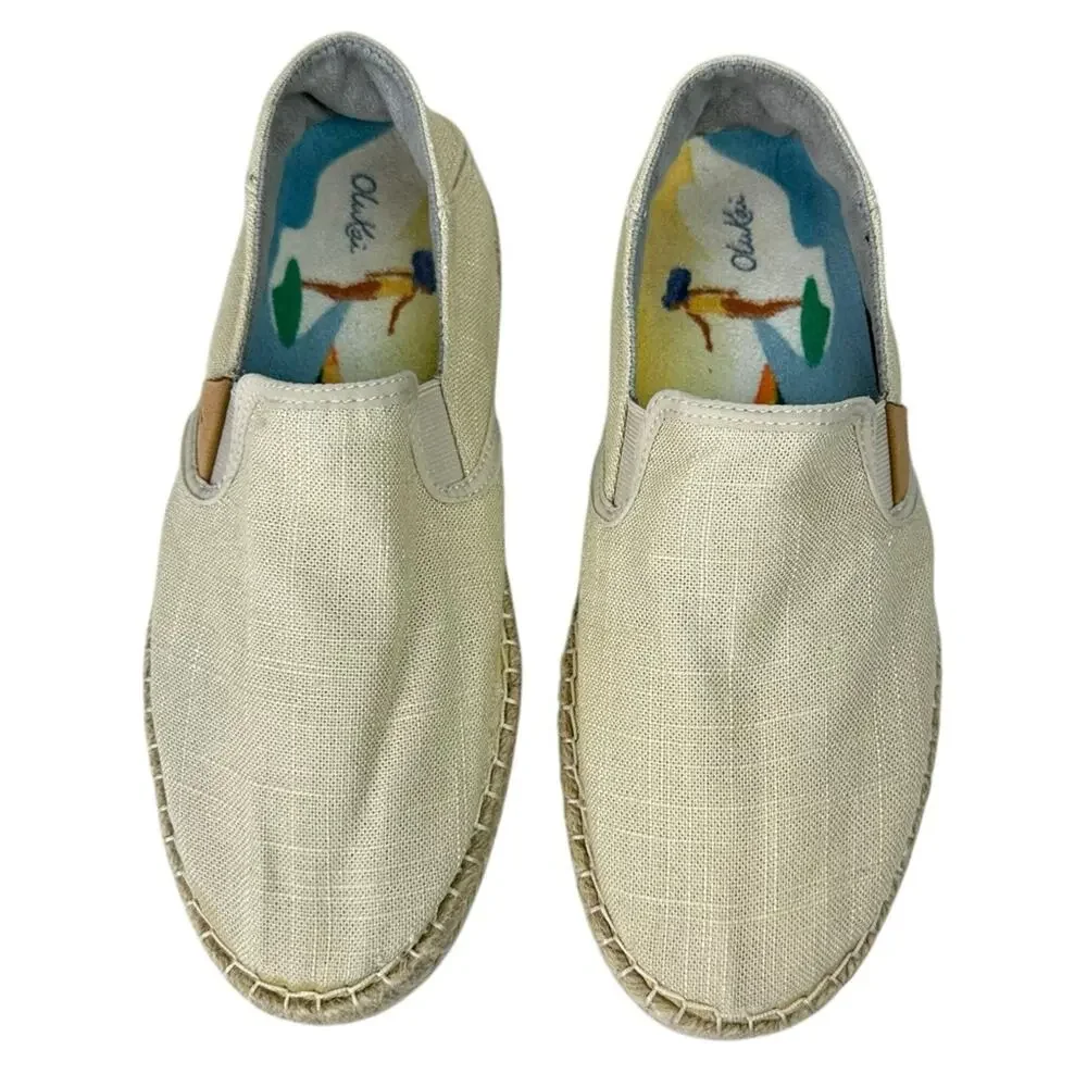 Olukai Kaula Pa'a Kapa Espadrille Slip On Shoes Beige Size 7.5